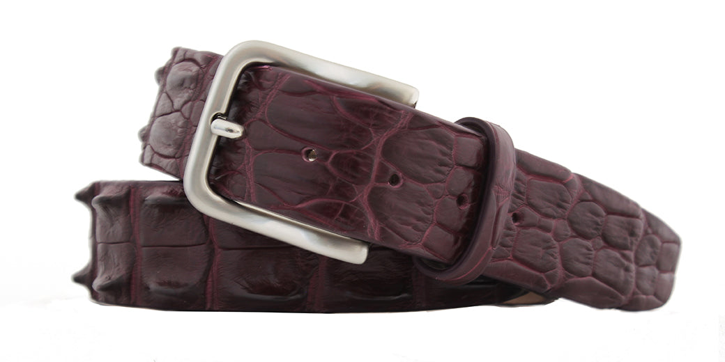 Handgemaakte Riem Croco leder BORDEAUX 40mm breed