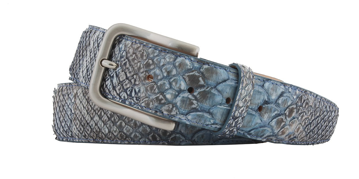 Handgemaakte Riem Python leder BLAUW 40mm breed