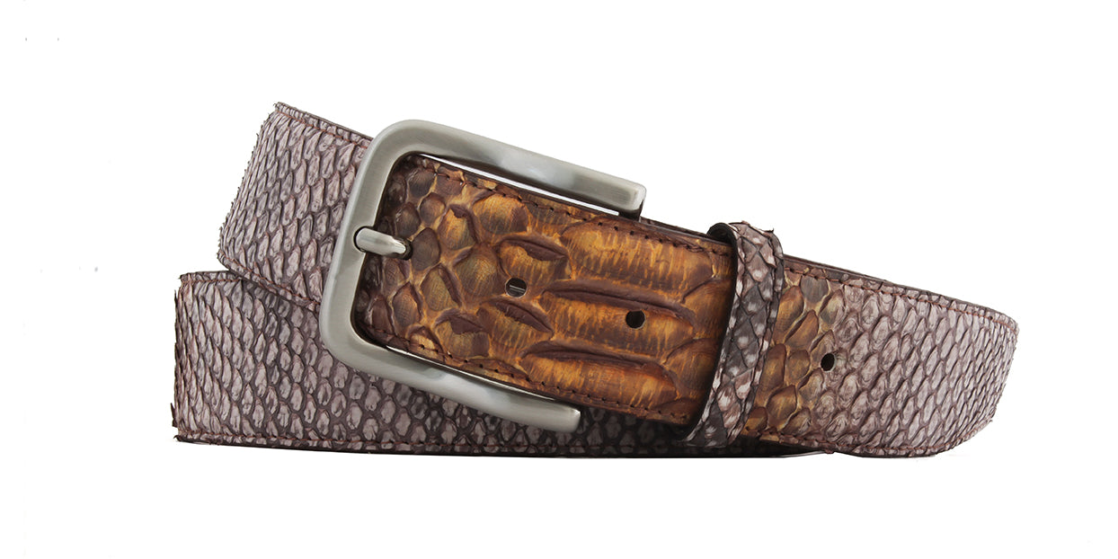 Handgemaakte Riem Python leder BRUIN 40mm breed