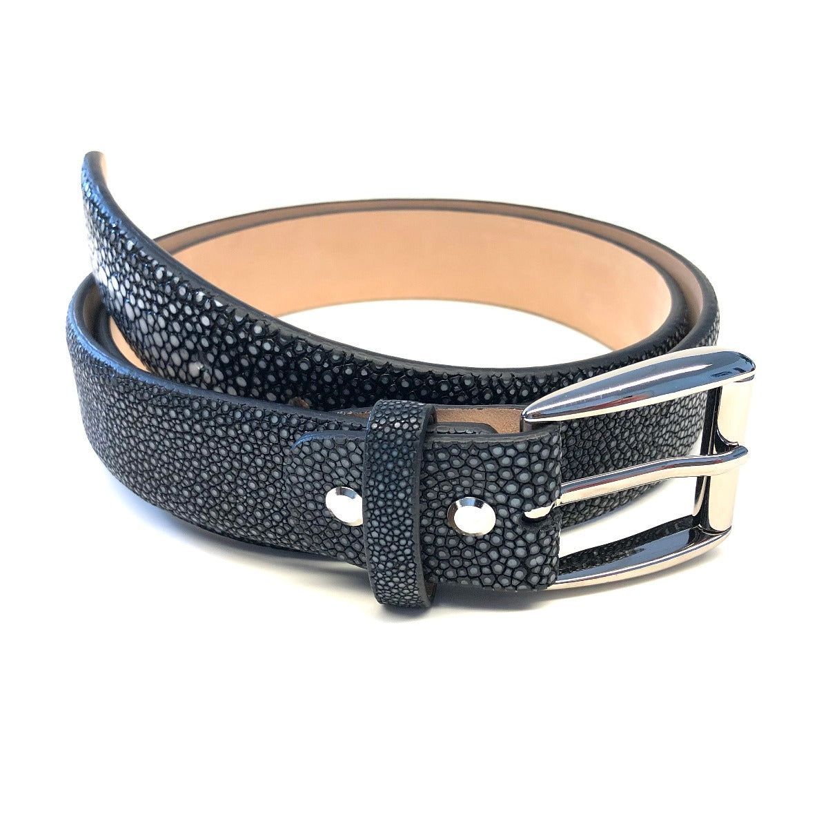 Handmade Belt Stingray leather BLACK 40mm wide